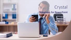  Presentation with young students working in groups - Slide set consisting of young-male-bookkeeper-working background and a sky blue colored foreground