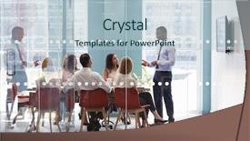  Presentation with team meeting - Audience pleasing theme consisting of young male boss stands addressing backdrop and a light blue colored foreground