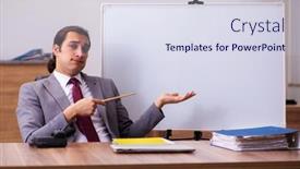  Presentation with trainer - PPT layouts enhanced with young-male-business-trainer background and a sky blue colored foreground