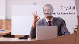  Presentation with trainer - PPT theme having young-male-business-trainer background and a lemonade colored foreground