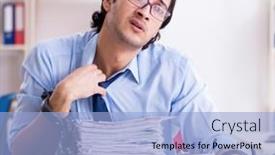  Presentation with employee - Presentation theme with young-male-businessman-employee-unhappy background and a light blue colored foreground