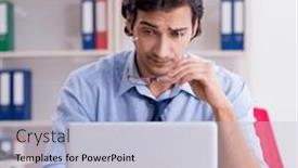  Presentation with unhappy - PPT theme enhanced with young-male-businessman-employee-unhappy background and a light blue colored foreground