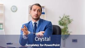  Presentation with employee working in industry - PPT theme having young-male-businessman-employee-working background and a ocean colored foreground