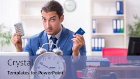  Presentation with ecommerce - Presentation enhanced with young-male-businessman-in-ecommerce background and a teal colored foreground