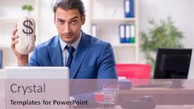  Presentation with ecommerce - Beautiful presentation theme featuring young-male-businessman-in-ecommerce backdrop and a coral colored foreground