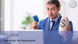  Presentation with ecommerce - PPT theme with young-male-businessman-in-ecommerce background and a teal colored foreground