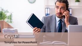  Presentation with school kids reading books - PPT theme featuring young-male-businessman-reading-books background and a coral colored foreground