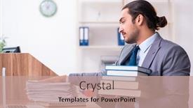  Presentation with reading - Presentation design enhanced with young-male-businessman-reading-books background and a coral colored foreground