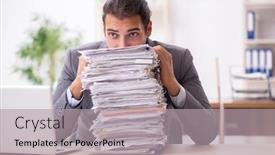  Presentation with future of work - Presentation design enhanced with young-male-businessman-unhappy background and a light gray colored foreground