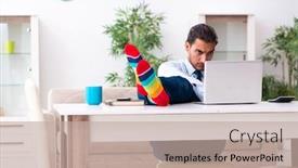  Presentation with home lending - Cool new PPT theme with young-male-businessman-working backdrop and a mint green colored foreground