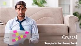  Presentation with home - Presentation design enhanced with young-male-businessman-working background and a gray colored foreground