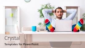  Presentation with home - Presentation design enhanced with young-male-businessman-working background and a soft green colored foreground