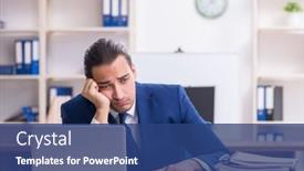  Presentation with working - Slide deck featuring young-male-businessman-working background and a ocean colored foreground