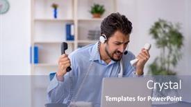  Presentation with call center - Slides with young-male-call-center-operator background and a seafoam green colored foreground