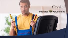  Presentation with carpenter - Presentation theme featuring young-male-carpenter-working-indoors background and a coral colored foreground