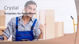  Presentation with carpenter - PPT theme having young-male-carpenter-working-indoors background and a sky blue colored foreground