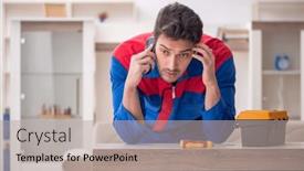  Presentation with carpenter - Presentation design enhanced with young-male-carpenter-working background and a  colored foreground