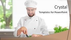  Presentation with lathe cutting tools - Slides having young male chef cutting salad background and a white colored foreground