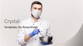  Presentation with food mask - Beautiful slide deck featuring young-male-chef-in-uniform backdrop and a sky blue colored foreground