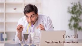  Presentation with soft drink - Presentation theme enhanced with young-male-chemist-examining-soft background and a  colored foreground