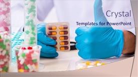  Presentation with drug synthesis - Slide set having young-male-chemist-in-drug background and a sky blue colored foreground