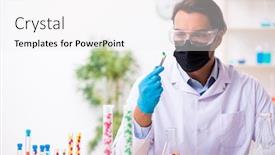  Presentation with drug synthesis - Slide set enhanced with young-male-chemist-in-drug background and a white colored foreground