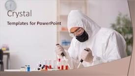  Presentation with drugs - Theme with young-male-chemist-in-drugs background and a soft green colored foreground