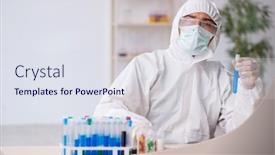  Presentation with drugs - Presentation theme consisting of young-male-chemist-in-drugs background and a sky blue colored foreground