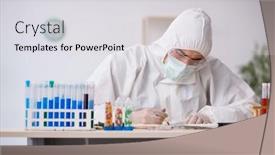  Presentation with drugs - Presentation having young-male-chemist-in-drugs background and a light gray colored foreground