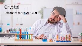  Presentation with drugs - Presentation design having young-male-chemist-in-drugs background and a white colored foreground