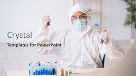  Presentation with drugs - Slides with young-male-chemist-in-drugs background and a sky blue colored foreground