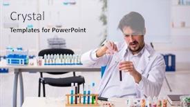  Presentation with drugs - PPT layouts consisting of young-male-chemist-in-drugs background and a sky blue colored foreground