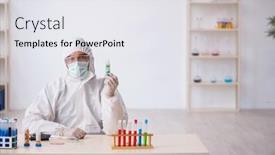  Presentation with drugs - Presentation consisting of young-male-chemist-in-drugs background and a  colored foreground