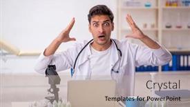  Presentation with drugs - Presentation enhanced with young-male-chemist-in-drugs background and a mint green colored foreground