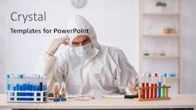  Presentation with drugs - PPT theme enhanced with young-male-chemist-in-drugs and a  colored foreground