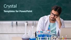 Presentation with blackboard - Slides consisting of young-male-chemist-in-front background and a  colored foreground