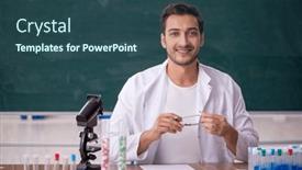  Presentation with chemist - Presentation theme enhanced with young-male-chemist-in-front background and a ocean colored foreground