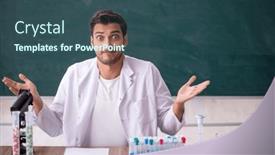  Presentation with chemist - Slide deck consisting of young-male-chemist-in-front background and a ocean colored foreground