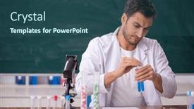  Presentation with chemist - Slides with young-male-chemist-in-front and a ocean colored foreground