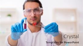  Presentation with chemist - Presentation design with young-male-chemist-in-perfume background and a mint green colored foreground