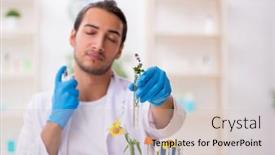  Presentation with perfume - Presentation design enhanced with young-male-chemist-in-perfume background and a soft green colored foreground