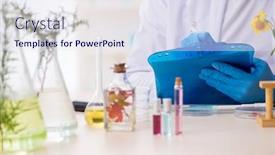  Presentation with chemist - Audience pleasing theme consisting of young-male-chemist-in-perfume backdrop and a sky blue colored foreground