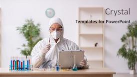  Presentation with vaccination - Presentation theme consisting of young-male-chemist-in-vaccination background and a light gray colored foreground