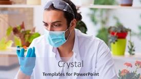  Presentation with chemist - Slide set featuring young-male-chemist-perfumer-working background and a sky blue colored foreground