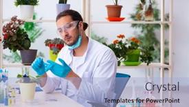 Presentation with chemist - PPT theme enhanced with young-male-chemist-perfumer-working background and a light blue colored foreground