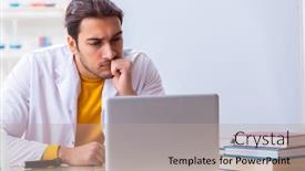  Presentation with exam - Beautiful slides featuring young-male-chemist-student-preparing backdrop and a coral colored foreground