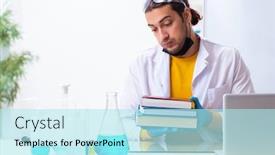  Presentation with exam - Slide deck featuring young-male-chemist-student-preparing background and a arctic colored foreground