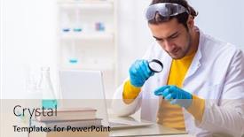  Presentation with exam - PPT theme having young-male-chemist-student-preparing background and a coral colored foreground