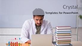  Presentation with chemist - PPT theme enhanced with young-male-chemist-teacher background and a light blue colored foreground