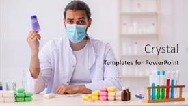  Presentation with testing - Presentation design having young-male-chemist-testing-soap background and a lemonade colored foreground